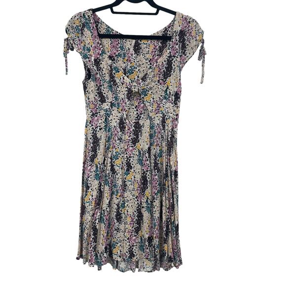 Free People Miss Right Floral Keyhole Cutout Tie Sleeve Mini Dress Womens XS - Picture 1 of 8
